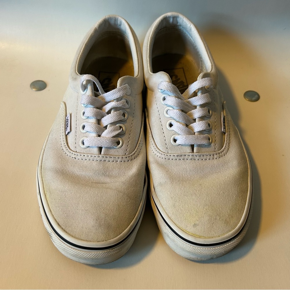 Vans Cream Sneakers with Canvas Upper and Rubber Sole